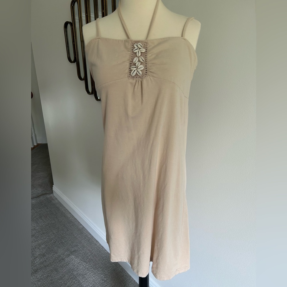 Chesley Ivory Cream Halter Dress with Seashells Can be Swim Cover Up Juniors XL